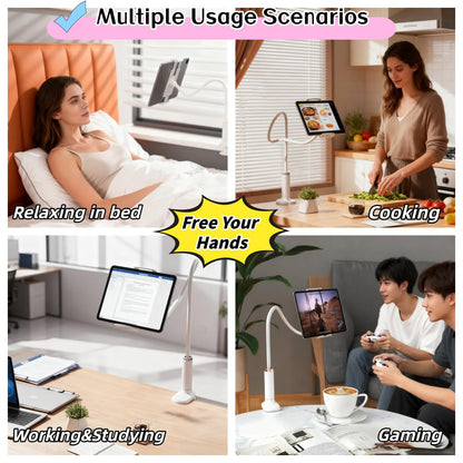 wigmoa K-MT【38.7inch/98cm】 Tablet Phone Holder Table Desk Gooseneck Mount, Mount Holder Clip with Grip Flexible Long Arm Compatible for ipad iPhone/Switch/Samsung Tabs/Kindle Fire HD K-MT (White)
