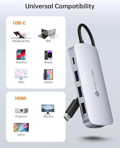 USB C Hub, 9 in 1 USB C Multiport Adapter with 4K@60Hz HDMI, 5 USB Ports, 100W PD, SD/TF USB C Adapter, USB C to HDMI Adapter, USB C Dock for MacBook Pro/Air, HP, DELL, Lenovo, ASUS Laptops NOVOO
