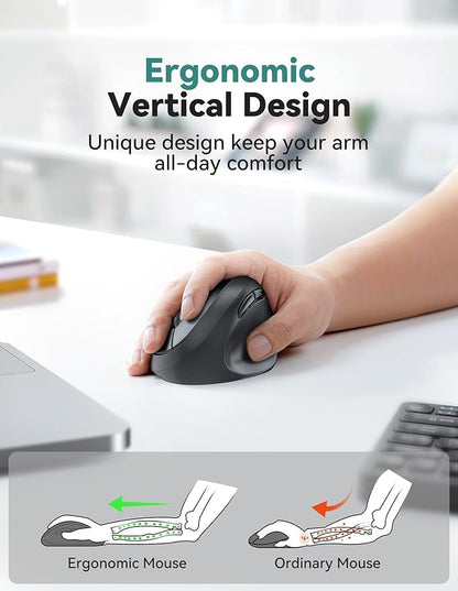 TECKNET Ergonomic Mouse, 4800 DPI Wireless Vertical Mouse, 5 Adjustable DPI Levels, 6 Buttons, 2.4G Silent Wireless Mouse for Laptop, PC, Chromebook, Mac - Black