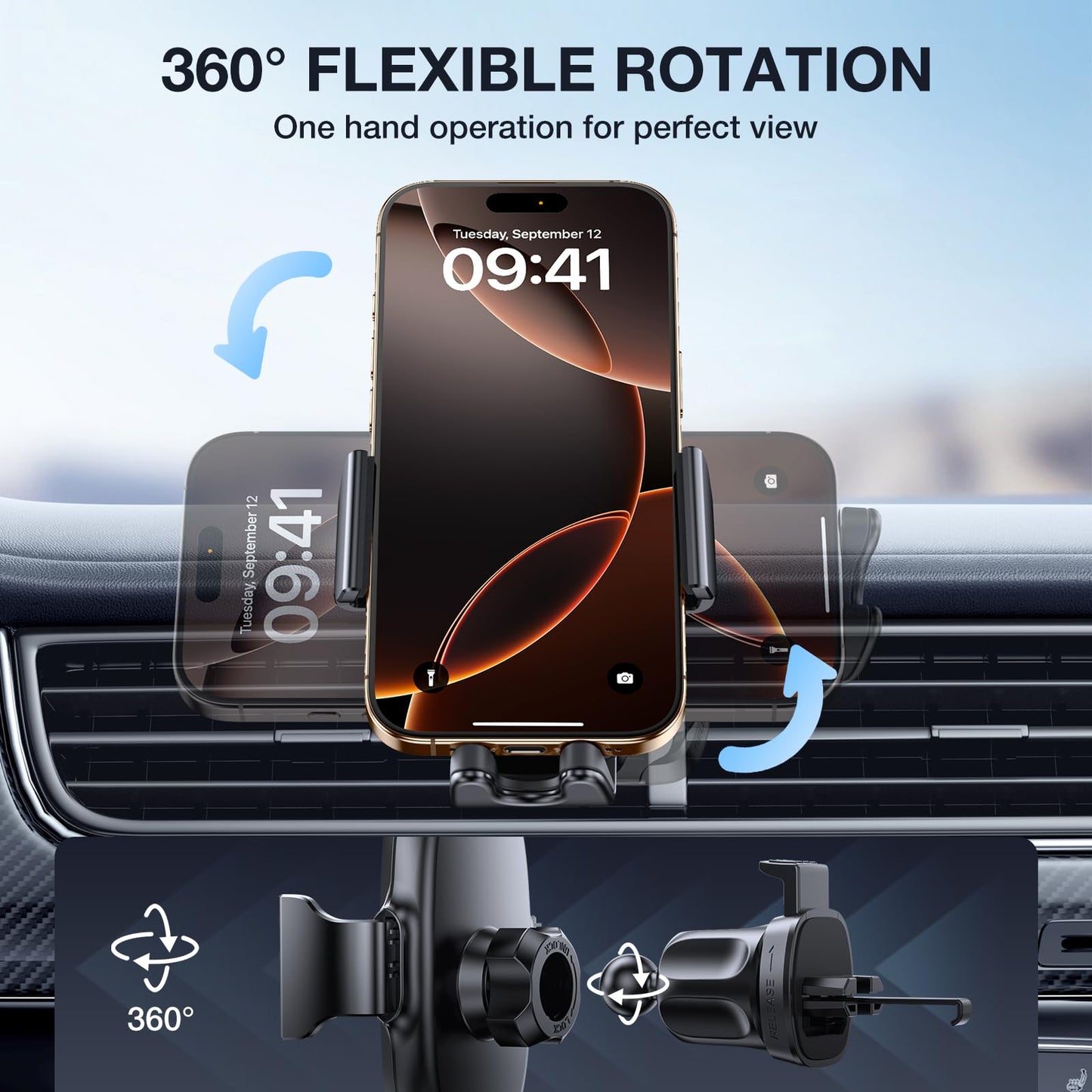 miracase Upgraded-2nd Generation Universal Phone Holders for Your Car, Hands Free Air Vent Car Phone Holder Mount Compatible with iPhone 16/15/14/13/12/11 Series and All Phones