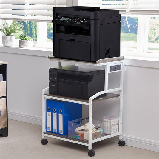 Lauren&Harold 34'' Printer Stand with Power Outlets & USB Ports Grey/White