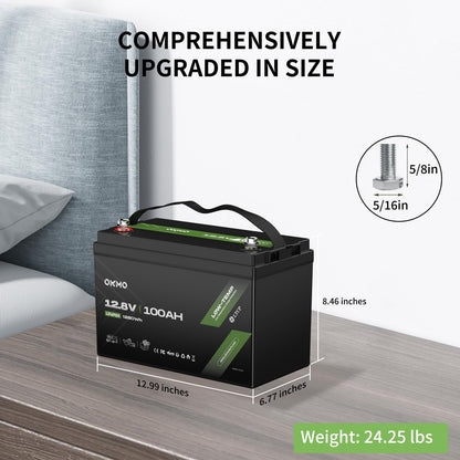 12V 100Ah LiFePO4 Lithium Battery, Built-in 100A BMS with Low-Temp Protection, 15000+ Deep Cycles & 1280Wh Energy for RV, Solar, Marine, Trolling Motor, Home Storage