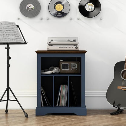 Record Player Stand with Vinyl Record Storage, Large Wood Turntable Stand Cabinet Dispaly Shelf for Living Room,Bedroom,Office,Blue