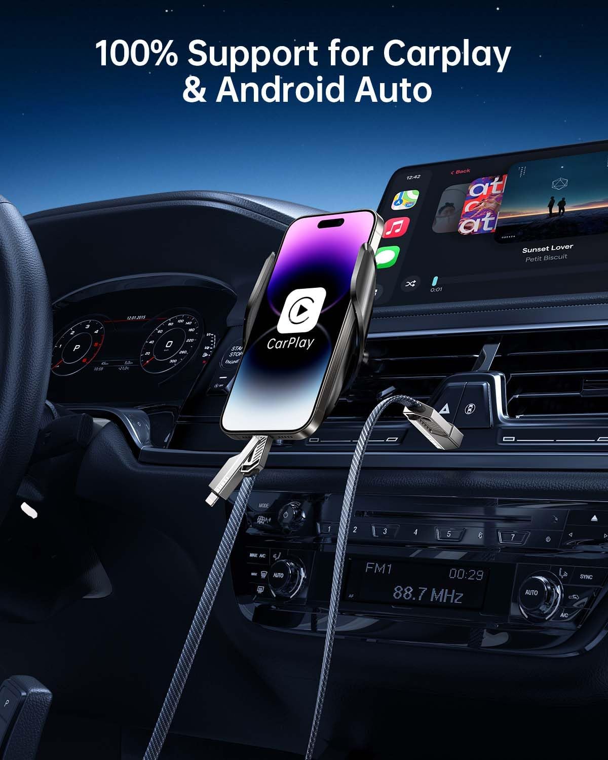 Jixivor 5FT 4 in 1 Multi Charging Cable, 60W USB A/C to C/Lightning Cable Combo, Support High-Speed Charging & Fast Data Transfer, CarPlay & Android Auto, Multi Charger Cord for iPhone/Samsung/iPad