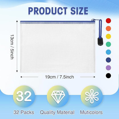Jetec 32 Pcs Mesh Zipper Bags Toy Storage Bikini Organizer Bag Bolsas Para Guardar Trajes De Baño Waterproof Zipper Reusable Pouch Puzzle Multipurpose for Storage Office(Sweet Color,7.5 x 5 Inch)