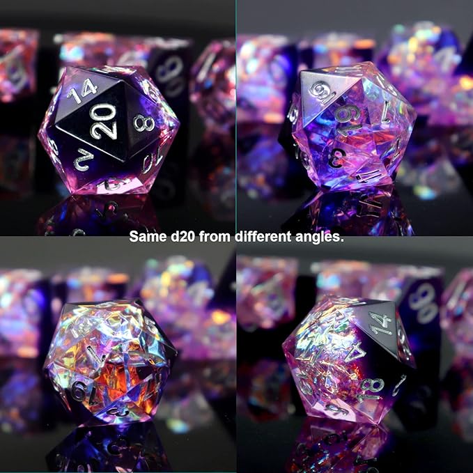 Haxtec Sharp Edge DND Dice Set, Purple Resin Polyhedral RPG Dice