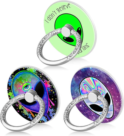 Bonoma Phone Ring Grip, 3 Pack Aliens 360 Degree Rotation 180 Degree Flip Finger Ring Stand Holder Compatible with Smartphones and Tablets