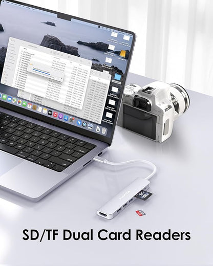 LENTION USB C Hub with 100W Charging, 4K HDMI, Dual Card Reader, USB 3.0 & 2.0 Compatible MacBook Pro, New Mac Air/Surface, Chromebook, More, Stable Driver Adapter (CB-CE18, Silver)