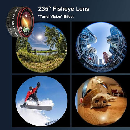 Phone Camera Lens Kit 10 in 1 for iPhone Samsung Pixel Android, 22X Telephoto Lens, 0.62X Super Wide Angle Lens&25X Macro Lens, 235° Fisheye,Kaleidoscopes, Starlight，Tripod，for Most Smartphone Black