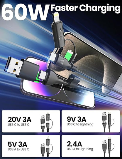 Coiled USB-C and Lightning Cable 2-in-1, 3FT iPhone 17 16 Car Charger Cord, 60W Fast Charging Cable for iPhone 15, Samsung Galaxy Supports Apple CarPlay & Android Auto (Black)