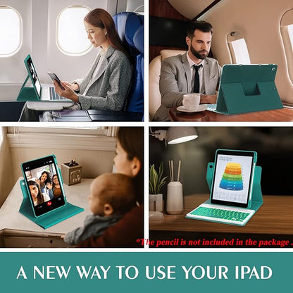 Keyboard Case for iPad 9th/8th/7th Generation 10.2 inch 2021/2020/2019 & ipad Pro 10.5-inch & ipad Air 3 2019-Backlit Detachable keyboard 360° Rotatable Folio Cover with upper pencil holder-(Teal)