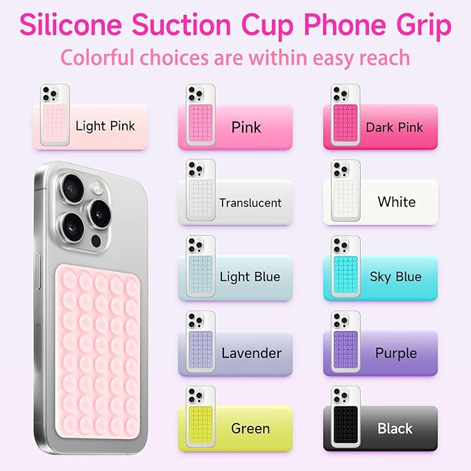 Silicone Suction Phone Case Mount, Non Slip Suction Cup Phone Mount, Phone Accessories Holder for Selfies and Videos, Silicon Adhesive Phone Stand Sticky for Cell Phone Purple