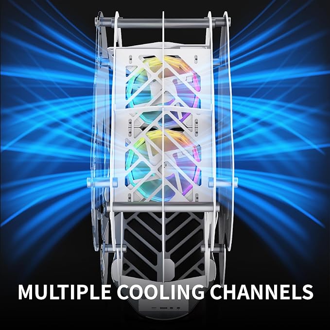 MegaPC Upgraded Open-Frame Mid-Tower Micro-ATX/Mini-ITX Gaming PC Case, Tempered Glass Side Panel, Pre-Installed ARGB PWM Fan, with USB3.0, Type-C, 240mm Radiator Support (White)