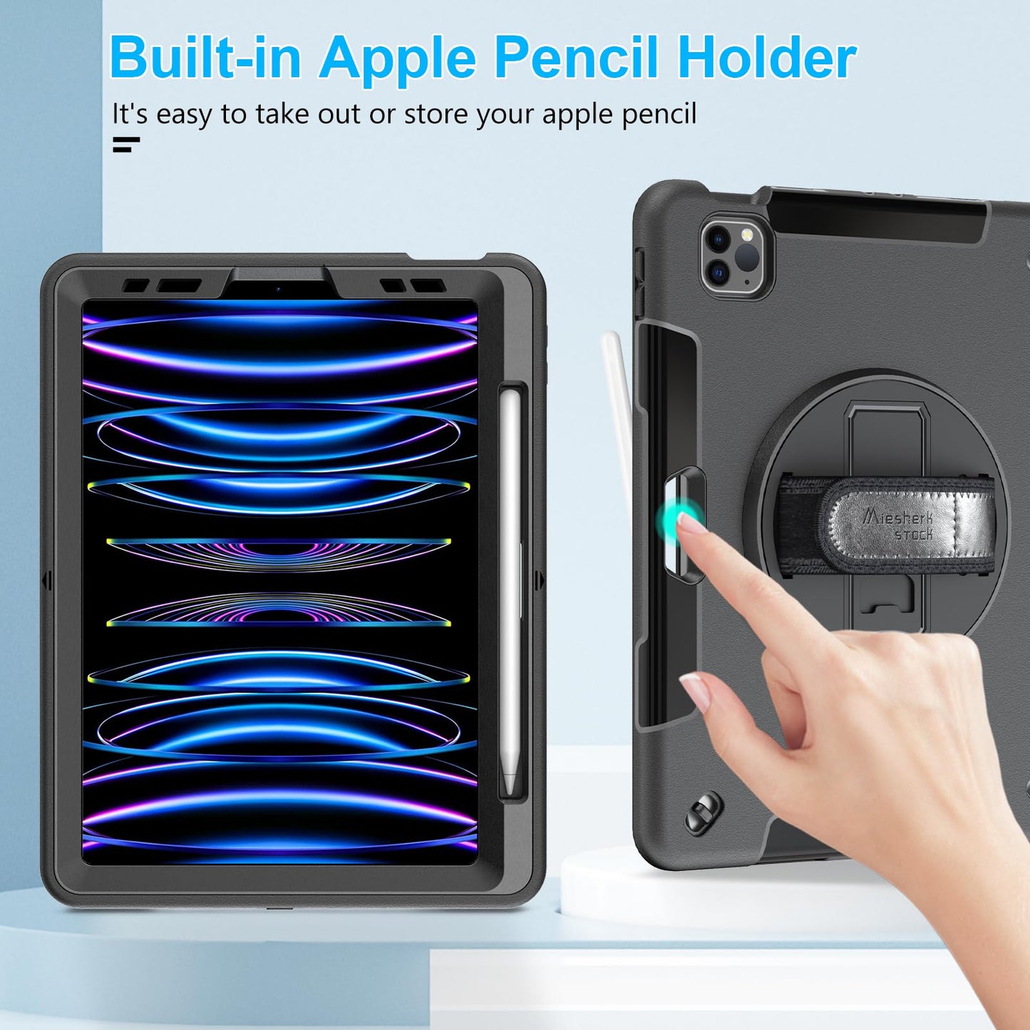 Case for iPad Pro 11 Inch 2022/2021/ 2020/2018: Cover for iPad 11 Inch 4th/ 3rd/ 2nd/ 1st Generation with Screen Protector- Stand- Handle- Shoulder Strap- Pencil Holder Black