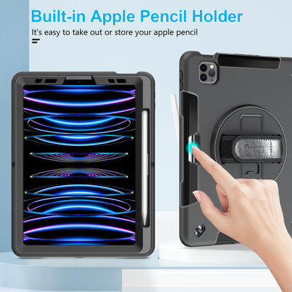 Case for iPad Pro 11 Inch 2022/2021/ 2020/2018: Cover for iPad 11 Inch 4th/ 3rd/ 2nd/ 1st Generation with Screen Protector- Stand- Handle- Shoulder Strap- Pencil Holder Black