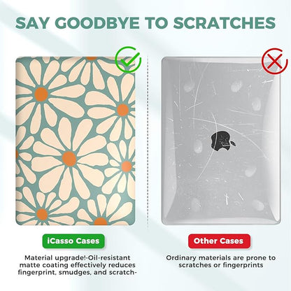 iCasso for MacBook Air 13 inch Case 2020 2019 2018 Release A2337 M1 A2179 A1932, Cute Flower Hard Shell Protective Case for MacBook Air 13.3 inch & Keyboard Cover & Screen Film, Daisy Green