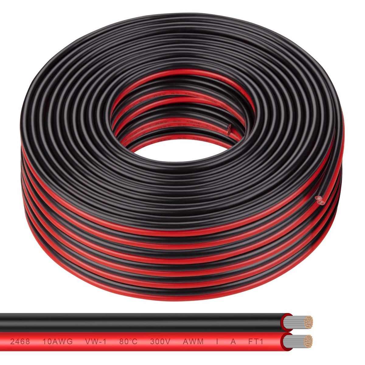 Shirbly 10 Gauge Wire 10FT Tinned Copper Wire - 2 Conductor Parallel Wire Insulated Stranded Wire for Solar Panel Car Audio Automotive, Low Voltage Electrical Wire for LED Lighting (10AWG 10FT)