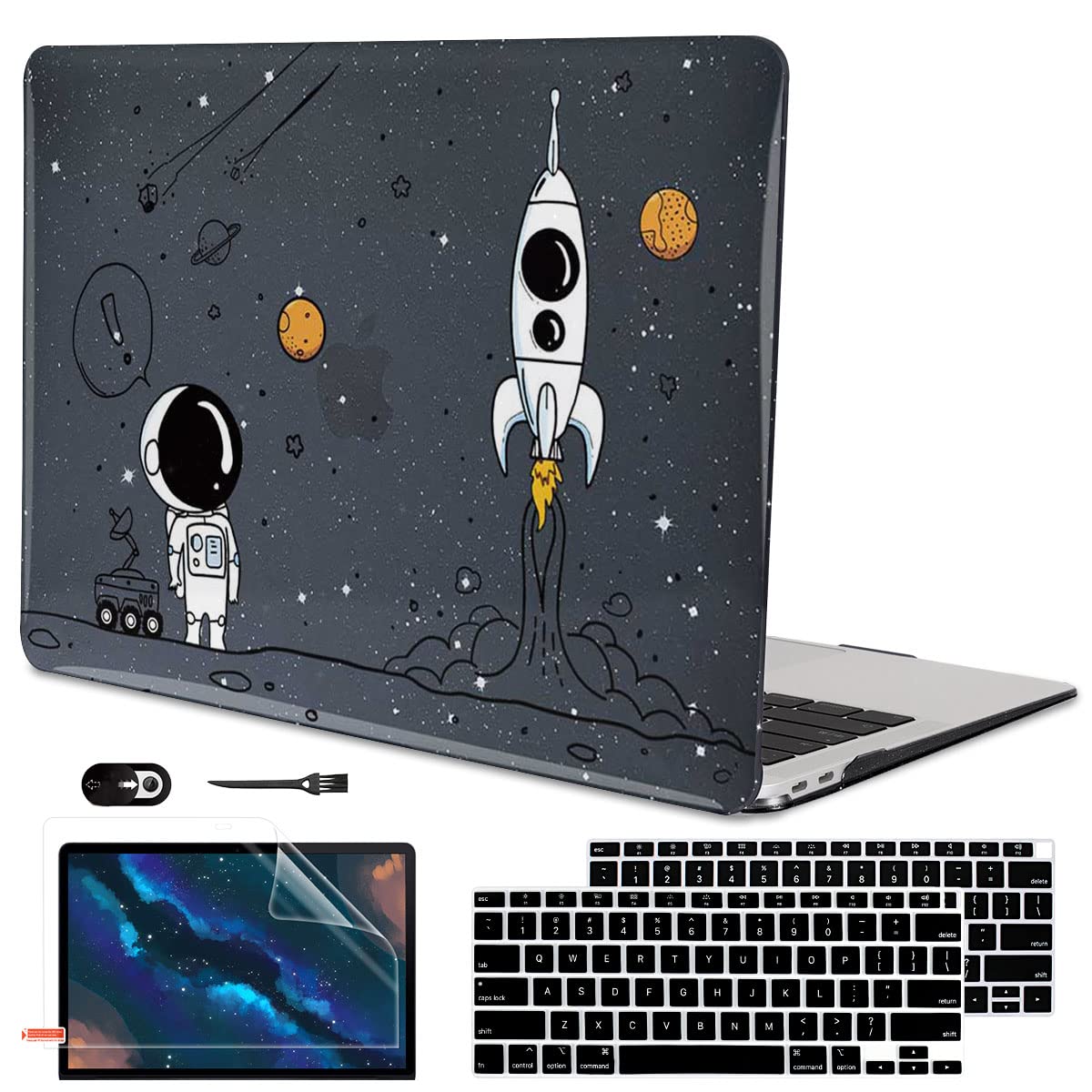 LCMOCICO for MacBook Air 13 inch Case 2020 2019 2018 Release M1 A2337 A2179 A1932, Glitter Crystal Pritned Pattern Hard Case Cover for Mac Air 13.3" Retina Display Touch ID, Astronauts & Spacecraft