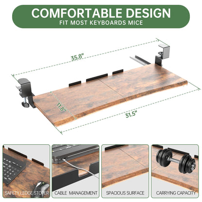 UPGRAVITY Extra Large Keyboard Tray Under Desk Rustic Vintage Brown