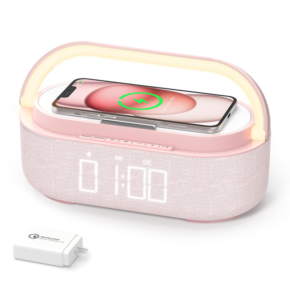Bluetooth Speaker Alarm Clock & Wireless Charger for Bedside, Home, Office