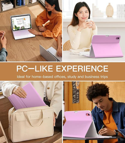 MoKo Touch Keyboard Case for iPad (A16) 11th Generation 11 inch 2025, iPad 10th Generation 10.9 inch Case with Pencil Holder, 7 Colors Backlit Multi-TrackPad Detachable Bluetooth Keyboard,Nosegay Pink