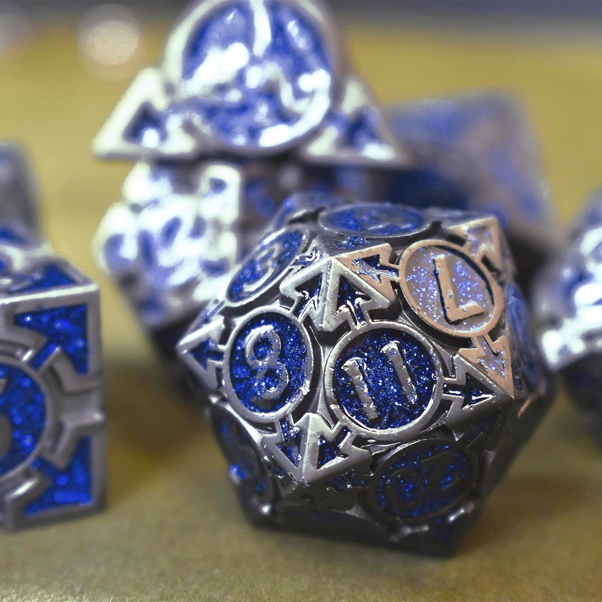 Metal DND Dice Set - High Artistic Making Dungeons and Dragons Dice, Large Weighted Metallic D&D Dice Sets - Polyhedral Role Playing Dice for MTG RPG, Silver Purple D and D Dice with DND Gift Box