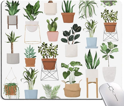 Mouse Pad, Cute House Plants Mouse Pads, Square Washable Cloth Personalized Mouse Mat with Design, Gaming Office Home Non-Slip Rubber Base Computer Mousepad