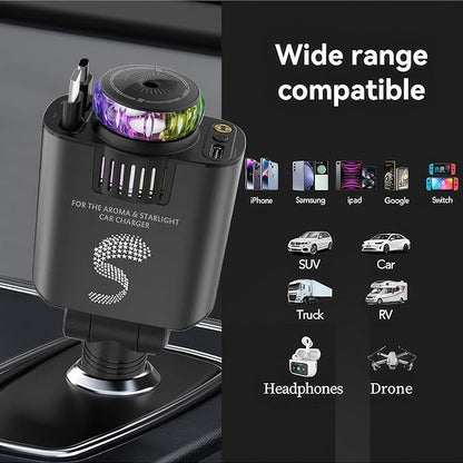 Retractable Car Charger USB C Fast Charging 120W, Car Accessories Cigarette Lighter Adapter with Aromatherapy Starlight, Car Charger iPhone16 15 14 13 12 11 Essentials Gift for Travelers, Men, Women