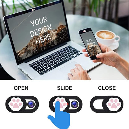 Webcam Cover 3 Pack Slide Ultra Thin Laptop Camera Cover for Echo Show, Phone, Computer, Tablet, Mac Air, Chromebook, PC - Paw Paw Black
