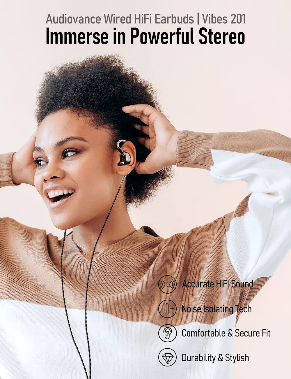 Audiovance Vibes 201 HiFi Wired Earbuds in Ear Monitor Headphones