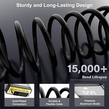 HDMI to DVI Cable 25FT, Bi-Directional DVI to HDMI Male to Male Cord, HDMI A to DVI-D Adapter, Gold-plated Connectors, Aluminum Shells, 1080P, for Computer, Monitor, Projector, Raspberry Pi, Xbox, PS3