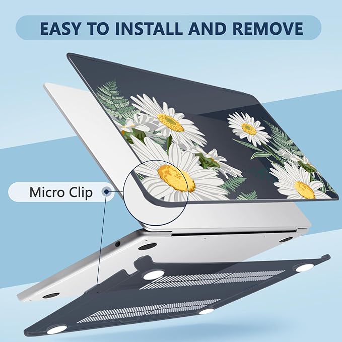Compatible with MacBook Air 13.6 inch Case, M4 A3240/M3 A3113/M2 A2681 (Released 2025 to 2022), Hard Shell, Keyboard Cover, Screen Protector, Webcam Cover & Type-C Adapter, Daisies