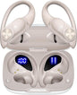 PocBuds Bluetooth Headphones Wireless Earbuds 80hrs Playtime Wireless Charging Case Digital Display Sport Ear buds with Earhook Deep Bass IPX7 Waterproof Over-Ear Earphones for Phone Laptop Pearl Gray