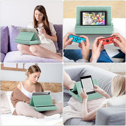 KDD Tablet Pillow Stand, Multi-Angle Viewing Ipad Holder for Lap, Bed and Desk, Foldable Soft Pad Dock with Stylus Mount Compatible with Ipad Pro 12.9, 10.5, 11, Air, Mini, Phones, Books, E-Reader