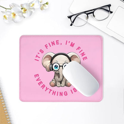 ITNRSIIET Mouse Pad with Stitched Edge Premium Textured Smooth Precise Operation Waterproof Washable Non-Slip Rubber Base Desktop Protection Mat, 10.2×8.3×0.12 inches, Pink Pretty Elephant