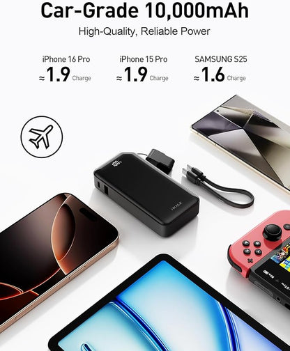 iWALK Portable Charger, Ultra Small 10,000mAh 30W PD Power Bank, USB C in&Out Fast Charging Battery Pack with Stand, Travel Essential Phone Powerbank for iPhone 16/15 Pro Max, Samsung S25/S24 Series