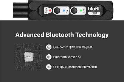 XLR Portable Bluetooth v5.1 Music Receiver, aptX HD aptX Low Latency AAC SBC TWS, Rechargeable Battery 10hrs Long Playtime, USB-C DAC for Mixing Console Desk, Audio Mixer, PA DJ System