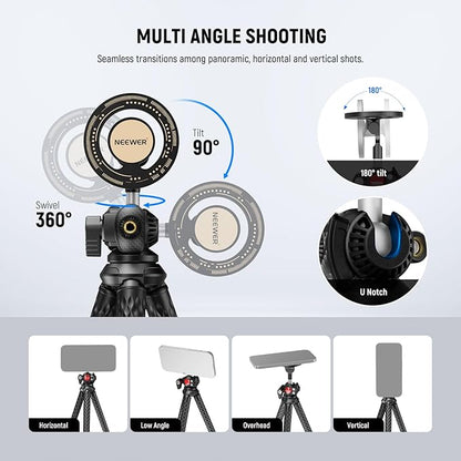 NEEWER Magnetic Flexible Phone Tripod Compatible with Magsafe iPhone 15 Pro Max 14 Series Android, Mini Vlog Cellphone Tripod Stand with Ball Head for Stroller Bike Motorcycle Tube Round Objects, TP33