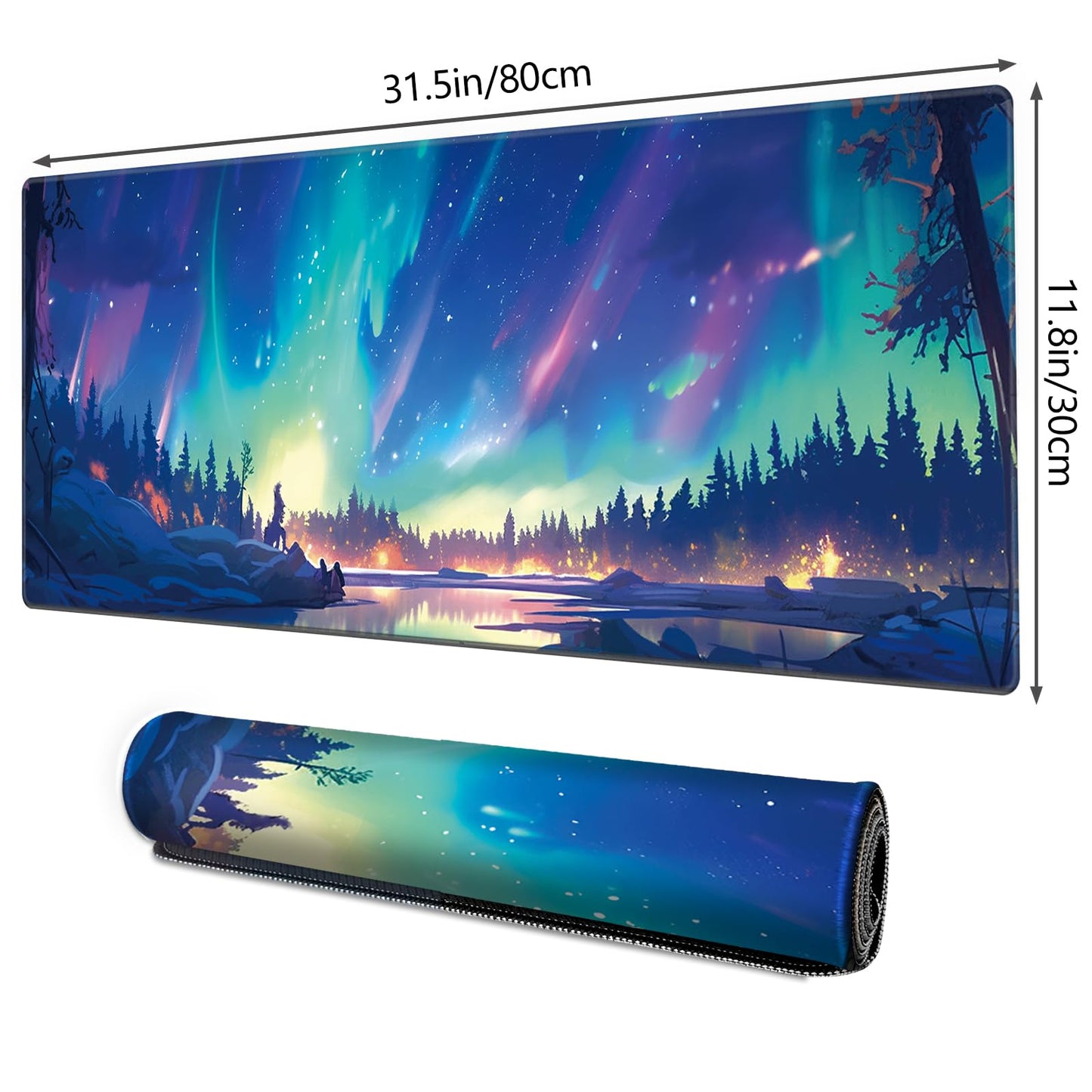 Galdas Mouse Pad for Gaming,Aurora Background Pattern XXL XL Large Mouse Mat Long Extended Mousepad Desk Mat Non-Slip Rubber Mice Pads Stitched Edges Thin (31.5 x 11.8 x 0.12 Inches)