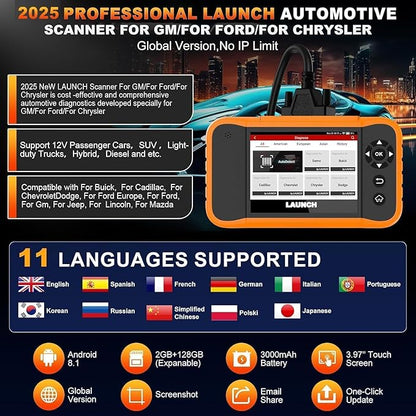 LAUNCH X431 Creader Elite 2.0 FGC OBD2 Scanner,ECU Coding, Bi-Directional Scan Tool for Ford, for GM, for Chrysler,100+ Reset, Full System Diagnose, FCA AUTOAUTH, AUTOVIN, Lifetime Free Update