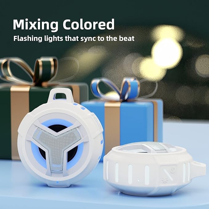 EBODA Bluetooth Shower Speaker, IPX7 Waterproof Portable Wireless Small Speakers, Floating, 2000mAh with Light for Home, Pool, Beach, Boat, Kayak Accessories, Gifts for Men, Women - White