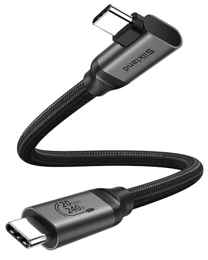 Silkland 20Gbps USB C Data Cable Right Angle, Short 1FT 90 Degree USB C 3.2 Gen 2x2 High Speed Data Transfer Cable, 5K/4K 60Hz Monitor Cable, 240W PD, Type C Data Compatible for SSD, Hub, Dock,eGPU