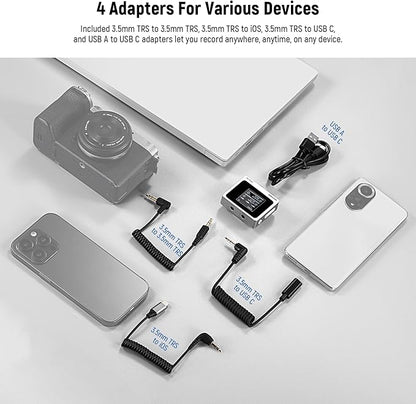 Neewer CM31 Wireless Lavalier Microphone with 8GB Storage 820ft Range 48KHz 24Bit Noise Cancelling Compatible with iPhone iPad Android PC Camera YouTube/TikTok Stream Podcast Interview