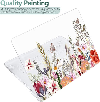 Batianda Case for MacBook Air 13 Inch M1 2020 2019 2018 Release Model A2337 A2179 A1932 with Retina & Touch ID, Clear Hard Shell Cover with Keyboard Cover & Screen Protector,Flower and Butterfly