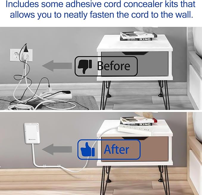 6FT Ultra-Thin Flat Plug Power Strip with 3 Outlets & 3 USB Ports | Child & Pet-Safe, 1625W, Wall-Mounted Cord Organizer, Universal Size Outlet & Plug Concealer with Cord Clips(UL Listed)