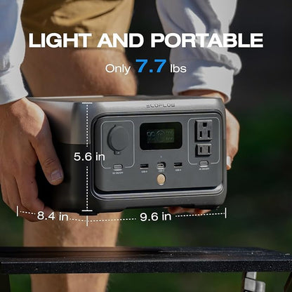 EF ECOFLOW Portable Power Station RIVER 2, 256Wh LiFePO4 Battery/ 1 Hour Fast Charging, 2 Up to 600W AC Outlets, Solar Generator (Solar Panel Optional) for Outdoor Camping/RVs/Home Use