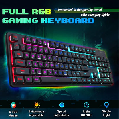 Redragon Updated S107 Gaming Keyboard and Mouse, RGB Gaming Keyboard and 10000 DPI Mouse Combo with 25-Key Anti-Ghosting, 1K Hz Programmable Mice with Software, Plug & Play to PC, Laptop [Upgrade]