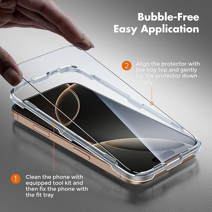 UNBREAKcable Screen Protector for iPhone 16 Pro, Pack of 3, HD Tempered Glass Screen Protector [Full Coverage] [Easy Installation][Free Bubbles][Only for Apple iPhone 16 Pro]
