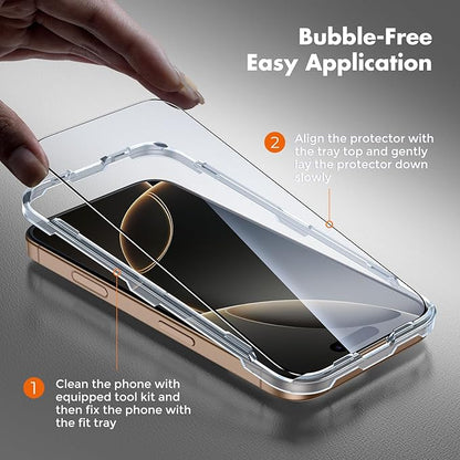 UNBREAKcable Screen Protector for iPhone 16 Pro, Pack of 3, HD Tempered Glass Screen Protector [Full Coverage] [Easy Installation][Free Bubbles][Only for Apple iPhone 16 Pro]