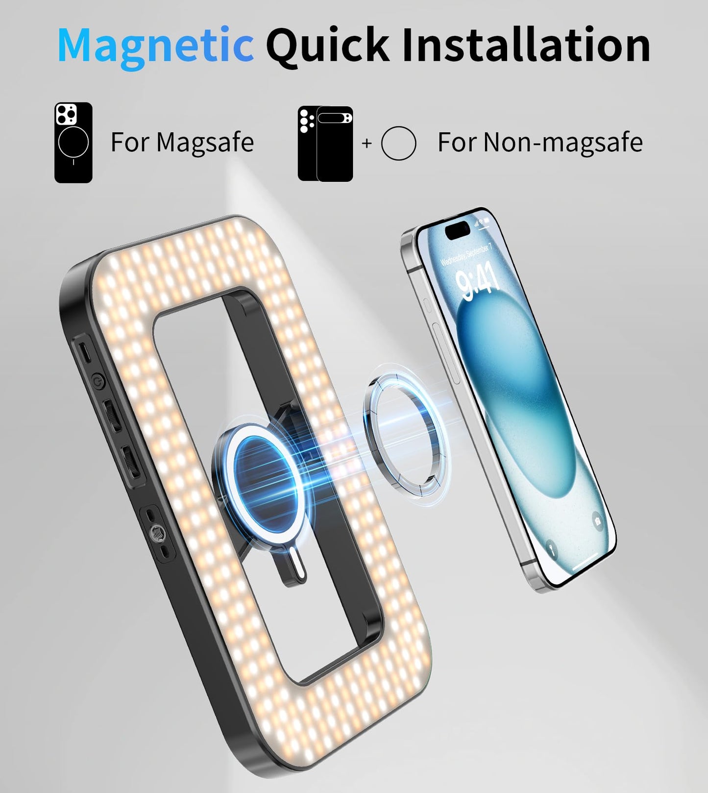 Magnetic 6000mAh Selfie Ring Light for iPhone 448LED RGB Light with Stand
